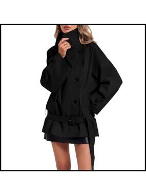 Cropped Trench Coat Double Breasted Belted Fall Jacket